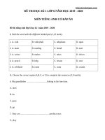 Đề thi học kì 1 môn Tiếng Anh lớp 6 chương trình mới - Giáo viên Việt Nam