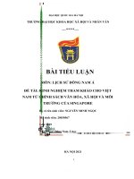 TIỂU LUẬN môn LỊCH sử ĐÔNG NAM á đề tài KINH NGHIỆM THAM KHẢO CHO VIỆT NAM từ CHÍNH SÁCH văn hóa, xã hội và môi TRƯỜNG của SINGAPORE 