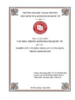 TIỂU LUẬN MÔN VĂN HÓA TRONG KINH DOANH QUỐC TẾ ĐỀ TÀI NGHIÊN CỨU VĂN HÓA THÁI LAN VÀ ỨNG DỤNG TRONG KINH DOANH