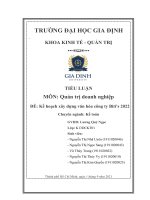 TIỂU LUẬN MÔN Quản trị doanh nghiệp  ĐỀ  tài  Kế hoạch xây dựng văn hóa công ty Biti’s 2022