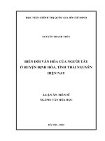 (Luận án tiến sĩ) biến đổi văn hóa của người tày ở huyện định hóa, tỉnh thái nguyên hiện nay 