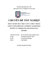 BÁO cáo kết QUẢ THỰC tập và THỰC TRẠNG CHẤT LƯỢNG đội NGŨ LAO ĐỘNG tại bộ PHẬN BUỒNG của SHERATON GRAND DANANG RESORT 