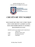 BÁO cáo kết QUẢ THỰC tập và THỰC TRẠNG CHẤT LƯỢNG đội NGŨ LAO ĐỘNG tại NHÀ HÀNG THE WOODEN HOUSE của MANDILA BEACH HOTEL DA NANG 