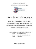 BÁO cáo kết QUẢ THỰC tập và THỰC TRẠNG CHẤT LƯỢNG PHỤC vụ BUỒNG tại bộ PHẬN BUỒNG PHÒNG KHÁCH sạn BELLE MAISON PAROSAND DA NANG 