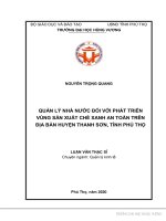 Quản lý nhà nước đối với phát triển vùng sản xuất chè xanh an toàn trên địa bàn huyện thanh sơn, tỉnh phú thọ 