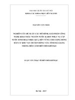 (LUẬN VĂN THẠC SĨ) Nghiên cứu đề xuất các mô hình, giải pháp công nghệ khai thác nguồn nước karst phục vụ cấp nước sinh hoạt cho cư dân khu vực huyện Đồng Văn, tỉnh Hà Giang