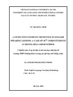 (LUẬN văn THẠC sĩ) a study into students’ reticence in english speaking lessons a case of 10th form students at hoằng hoá 4 high school   m a thesis linguistics 60 