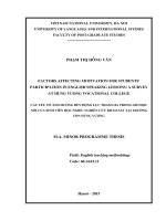 (LUẬN VĂN THẠC SĨ) Factors affecting motivation for students’ participation in English speaking lessons a survey at Hung Vuong Vocational College