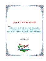 MỘT SỐ KỸ THUẬT để THAY đổi TRẠNG THÁI HỌC TẬP CHO HỌC SINH QUA MÔN LỊCH SỬ TẠI TRƯỜNG TRUNG HỌC PHỔ THÔNG NGHI LỘC 5 