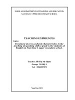 SKKN treatment of cross cultural characteristics in the teaching of speaking skill to grade 12a2 students of english in nam dan 1 upper secondary school  