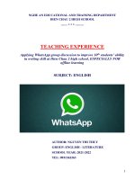 SKKN applying whatsapp group discussion to improve 10th students’ ability in writing skill at dien chau 2 high school, ESPECIALLY FOR offline learning 