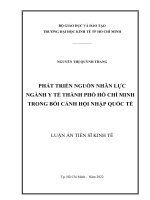 Phát triển nguồn nhân lực ngành y tế thành phố Hồ Chí Minh trong bối cảnh hội nhập quốc tế.