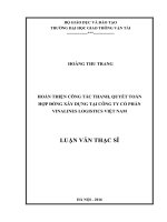 HOÀN THIỆN CÔNG TÁC THANH, QUYẾT TOÁN  HỢP ĐỒNG XÂY DỰNG TẠI CÔNG TY CỔ PHẦN VINALINES LOGISTICS VIỆT NAM LUẬN VĂN THẠC SĨ