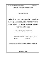 TRẦN MAI ANH PHÂN TÍCH THỰC TRẠNG cấp văn BẰNG bảo hộ SÁNG CHẾ, GIẢI PHÁP hữu ÍCH TRONG LĨNH vực dược tại cục sở hữu TRÍ TUỆ năm 2020 LUẬN văn THẠC sĩ dược học 