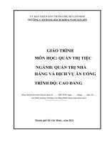 Giáo trình Quản trị tiệc (Nghề: Quản trị nhà hàng và dịch vụ ăn uống - Cao đẳng): Phần 1 - Trường Cao đẳng Bách Khoa Nam Sài Gòn