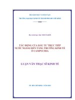(LUẬN văn THẠC sĩ) tác động của đầu tư trực tiếp nước ngoài đến tăng trưởng kinh tế ở campuchia , luận văn thạc sĩ 