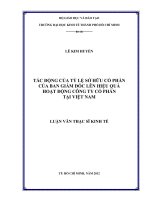 (LUẬN văn THẠC sĩ) tác động của tỷ lệ sở hữu cổ phần của ban giám đốc lên hiệu quả hoạt động công ty cổ phần tại việt nam , luận văn thạc sĩ 