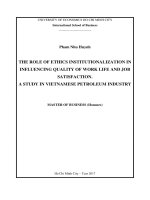 (LUẬN văn THẠC sĩ) the role of ethics institutionalization in influencing quality of work life and job satisfaction  a study in vietnamese petroleum industry 