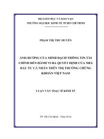 (LUẬN văn THẠC sĩ) ảnh hưởng của minh bạch thông tin tài chính đến hành vi ra quyết định của nhà đầu tư cá nhân trên thị trường chứng khoán việt nam 