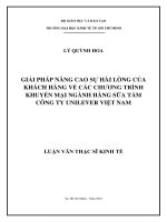 (LUẬN văn THẠC sĩ) giải pháp nâng cao sự hài lòng của khách hàng về các chương trình khuyến mại ngành hàng sữa tắm công ty unilever việt nam 