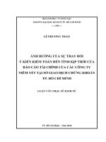 (LUẬN văn THẠC sĩ) ảnh hưởng của sự thay đổi ý kiến kiểm toán đến tính kịp thời của báo cáo tài chính của các công ty niêm yết tại sở giao dịch chứng khoán TP  hồ chí minh 