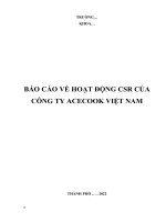 BÁO cáo về HOẠT ĐỘNG CSR của CÔNG TY ACECOOK VIỆT NAM 