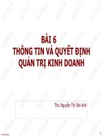 THÔNG TIN VÀ QUYẾT ĐỊNH QUẢN TRỊ KINH DOANH. Ths. Nguyễn Thị Vân Anh