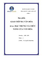 GIAO TIẾP đa văn hóa đề tài  đặc TRƯNG và CHỨC NĂNG của văn hóa 