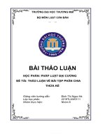 Thảo luận nhóm TMU học PHẦN PHÁP LUẬT đại CƯƠNG đề tài THẢO LUẬN về bài tập PHÂN CHIA THỪA kế 