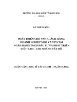Phát triển cho vay khách hàng DNNVV tại Ngân hàng thương mại cổ phần đầu tư và phát triển Việt Nam – Chi nhánh Tây Hồ