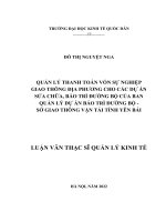 Quản lý thanh toán vốn sự nghiệp giao thông địa phương cho các công trình sửa chữa đường bộ của ban quản lý dự án Bảo trì đường bộ - Sở Giao thông vận tải tỉnh Yên Bái