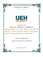 NGHIÊN cứu về mức độ hài LÒNG đối với CHUỖI cửa HÀNG BÁCH hóa XANH và LÒNG TRUNG THÀNH của KHÁCH HÀNG SAU đại DỊCH COVID   19 