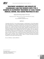 Tuân thủ điều trị và kết quả chăm sóc tư vấn người bệnh đái tháo đường type 2 điều trị ngoại trú tại Trung tâm Y tế Châu Thành, tỉnh Hậu Giang năm 2021