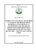 Nghiên cứu xây dựng, thẩm định và áp dụng mô hình dự đoán klebsiella pneumoniae và escherichia coli đề kháng kháng sinh trên bệnh nhân nhiễm khuẩn huyết tại viện huyết học – truyền máu trung ương 