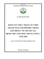 Khảo sát thực trạng từ chối thanh toán chi phí điều trị do bảo hiểm y tế chi trả tại bệnh viện tâm thần trung ương năm 2020 