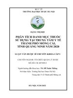 ĐẶNG THỊ đợi PHÂN TÍCH DANH mục THUỐC sử DỤNG tại TRUNG tâm y tế THÀNH PHỐ MÓNG cái, TỈNH QUẢNG NINH năm 2020 LUẬN văn dƣợc sĩ CHUYÊN KHOA cấp i 