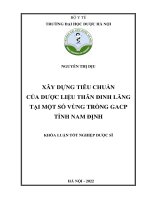 NGUYỄN THỊ dịu xây DỰNG TIÊU CHUẨN của dược LIỆU THÂN ĐINH LĂNG tại một số VÙNG TRỒNG GACP TỈNH NAM ĐỊNH KHÓA LUẬN tốt NGHIỆP dược sĩ 