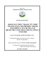 LÊ THỊ THANH THỦY KHẢO sát THỰC TRẠNG từ CHỐI THANH TOÁN CHI PHÍ điều TRỊ DO bảo HIỂM y tế CHI TRẢ tại BỆNH VIỆN tâm THẦN TRUNG ƯƠNG 2 năm 2020 LUẬN văn dược sĩ CHUYÊN KHOA cấp i 