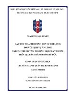 Các yếu tố ảnh hưởng đến sự hài lòng đối với dịch vụ ăn uống tại các trung tâm thương mại của vincom trên địa bàn thành phố thủ đức