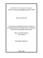 Tóm tắt luận án: Phân tích Auramin O, Sundan I, Sudan II trong thực phẩm bằng phương pháp RPHPLC sử dụng vật liệu nanosilica để xử lý mẫu.