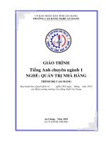 Giáo trình Tiếng Anh chuyên ngành 1 (Nghề: Quản trị nhà hàng - Trình độ Cao đẳng) - Trường Cao đẳng Nghề An Giang