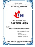 MÔN QUẢN TRỊ học bài TIỂU LUẬN đề tài kế HOẠCH tổ CHỨC KINH DOANH HOMESTAY 