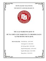 TIỂU LUẬN MARKETING QUỐC TẾ ĐỀ TÀI CHIẾN LƯỢC MARKETING CỦA PREMIER LEAGUE TẠI THỊ TRƯỜNG TRUNG QUỐC