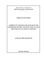 Nghiên cứu vận dụng kế toán quản trị chi phí môi trường tại Tổng công ty Giấy Việt Nam và các công ty liên kết.