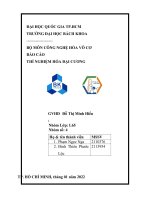 BỘ MÔN CÔNG NGHỆ HÓA VÔ CƠ BÁO CÁO THÍ NGHIỆM HÓA ĐẠI CƯƠNG