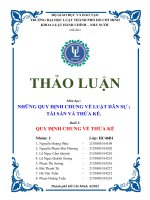 THẢO LUẬN môn học NHỮNG QUY ĐỊNH CHUNG về LUẬT dân sự ; tài sản và THỪA kế  buổi 5 QUY ĐỊNH CHUNG về THỪA kế 
