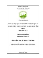 Đánh giá hiệu quả sử dụng đất nông nghiệp sau khi dồn thửa, đổi ruộng trên địa bàn huyện vĩnh tường, tỉnh vĩnh phúc 