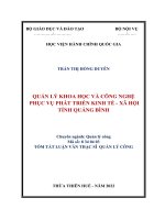 (TÓM tắt LUẬN văn THẠC sĩ) quản lý khoa học và công nghệ phục vụ phát triển kinh tế   xã hội tỉnh quảng bình 