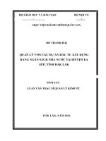 (TÓM tắt LUẬN văn THẠC sĩ) quản lý vốn các dự án đầu tư xây dựng bằng ngân sách nhà nước tại huyện ea súp, tỉnh đắk lắk 