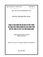 (TÓM tắt LUẬN văn THẠC sĩ) quản lý nhà nước đối với đầu tư phát triển hạ tầng giao thông đường bộ theo hình thức đối tác công tư (PPP) tại tỉnh quảng ninh 